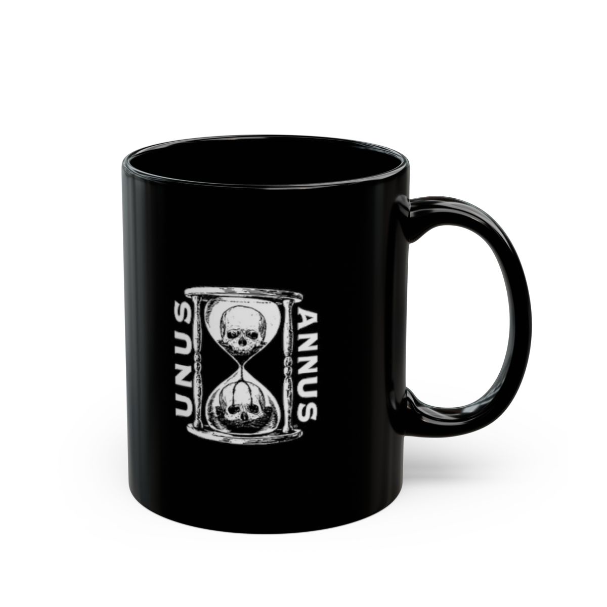 Unus Annus Hourglass Skull Mug | Black Ceramic Coffee Mug | Unnus Annus Merch
